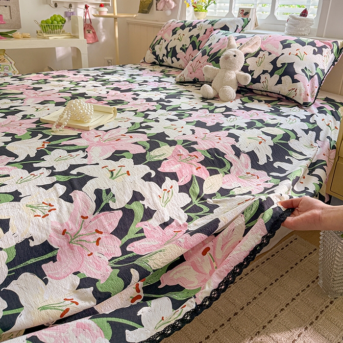 91家纺网 家纺一手货源 找家纺 花伞家居 2026新款蕾丝花边款皱皱双层纱单床单床单单件含买家秀 床单-盛开粉