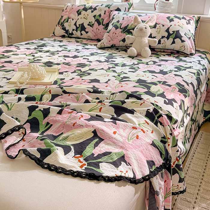 91家纺网 家纺一手货源 找家纺 花伞家居 2026新款蕾丝花边款皱皱双层纱单床单床单单件含买家秀 床单-盛开粉