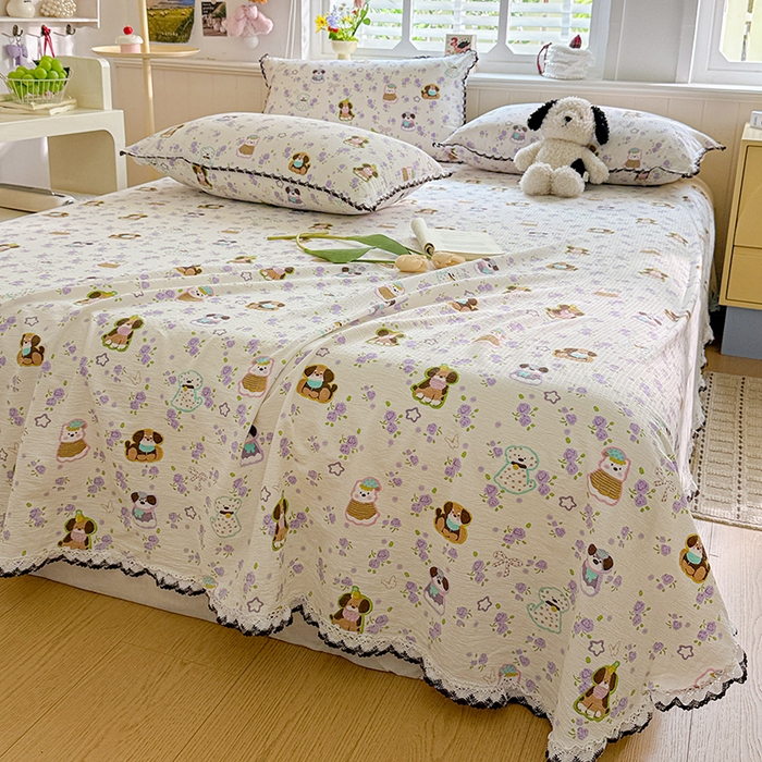 91家纺网 家纺一手货源 找家纺 花伞家居 2026新款蕾丝花边款皱皱双层纱单床单床单单件含买家秀 床单-芋泥啵啵