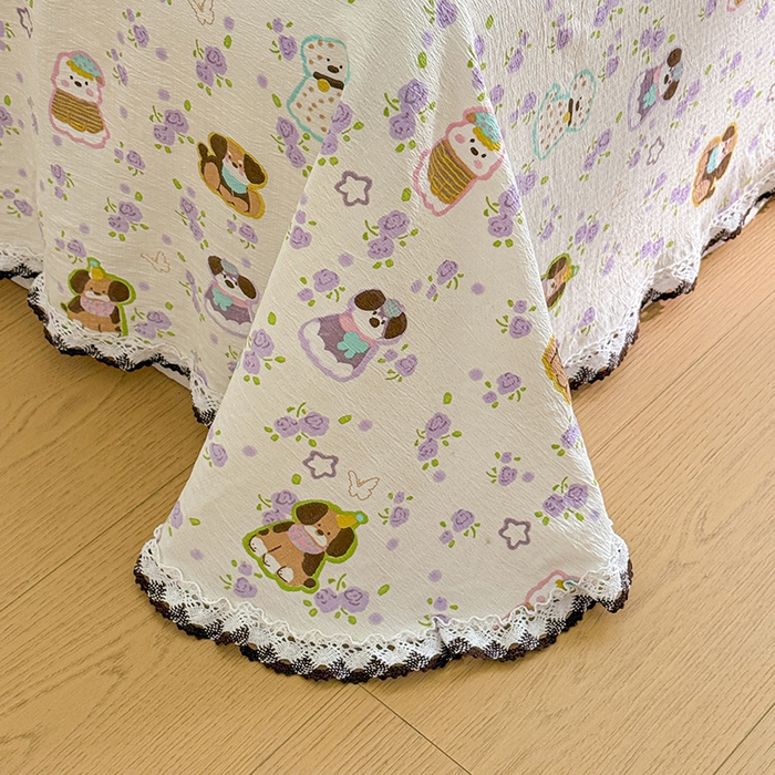 91家纺网 家纺一手货源 找家纺 花伞家居 2026新款蕾丝花边款皱皱双层纱单床单床单单件含买家秀 床单-芋泥啵啵