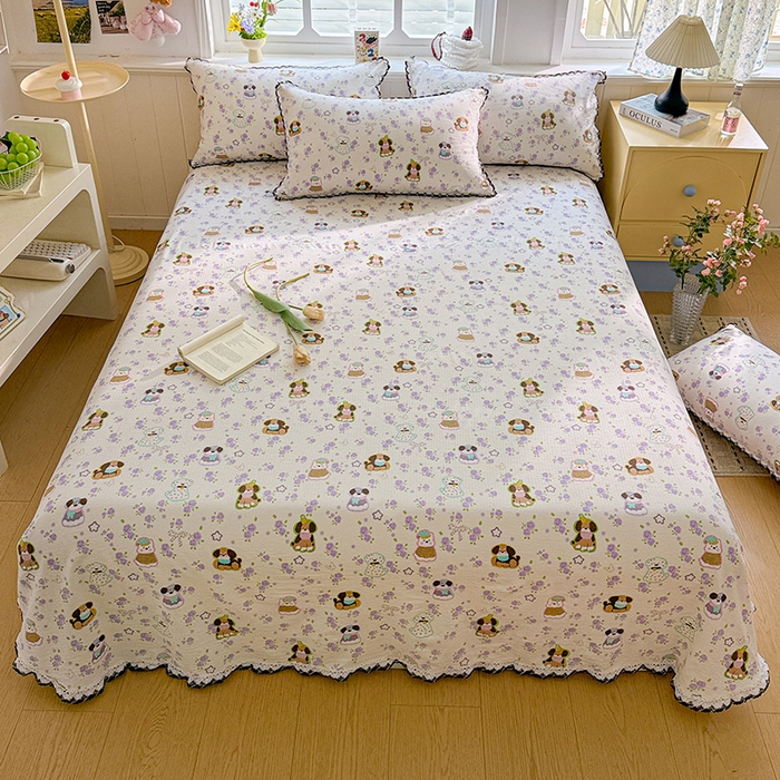 91家纺网 家纺一手货源 找家纺 花伞家居 2026新款蕾丝花边款皱皱双层纱单床单床单单件含买家秀 床单-芋泥啵啵