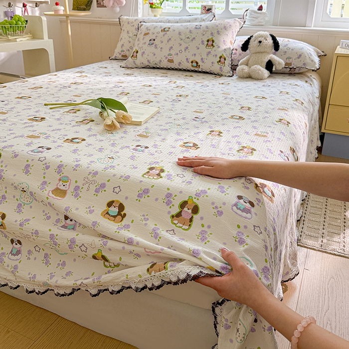 91家纺网 家纺一手货源 找家纺 花伞家居 2026新款蕾丝花边款皱皱双层纱单床单床单单件含买家秀 床单-芋泥啵啵