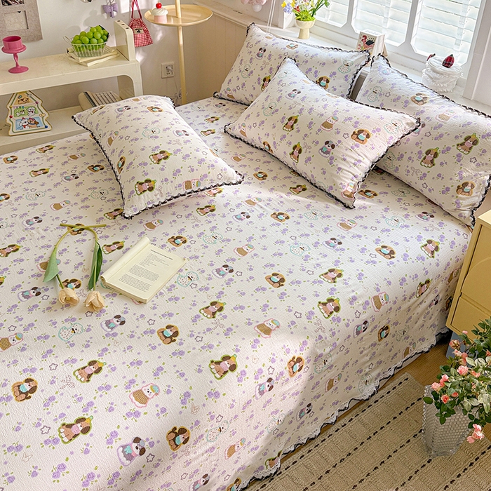 91家纺网 家纺一手货源 找家纺 花伞家居 2026新款蕾丝花边款皱皱双层纱单床单床单单件含买家秀 床单-芋泥啵啵