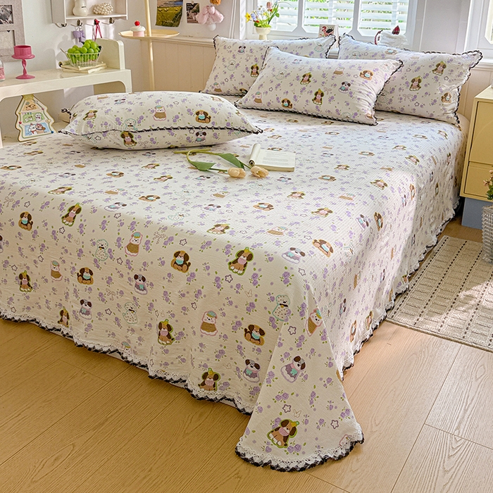 91家纺网 家纺一手货源 找家纺 花伞家居 2026新款蕾丝花边款皱皱双层纱单床单床单单件含买家秀 床单-芋泥啵啵