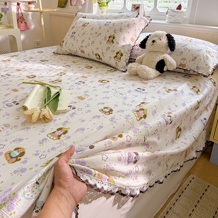 91家纺网 家纺一手货源 找家纺 花伞家居 2026新款蕾丝花边款皱皱双层纱单床单床单单件含买家秀 床单-芋泥啵啵