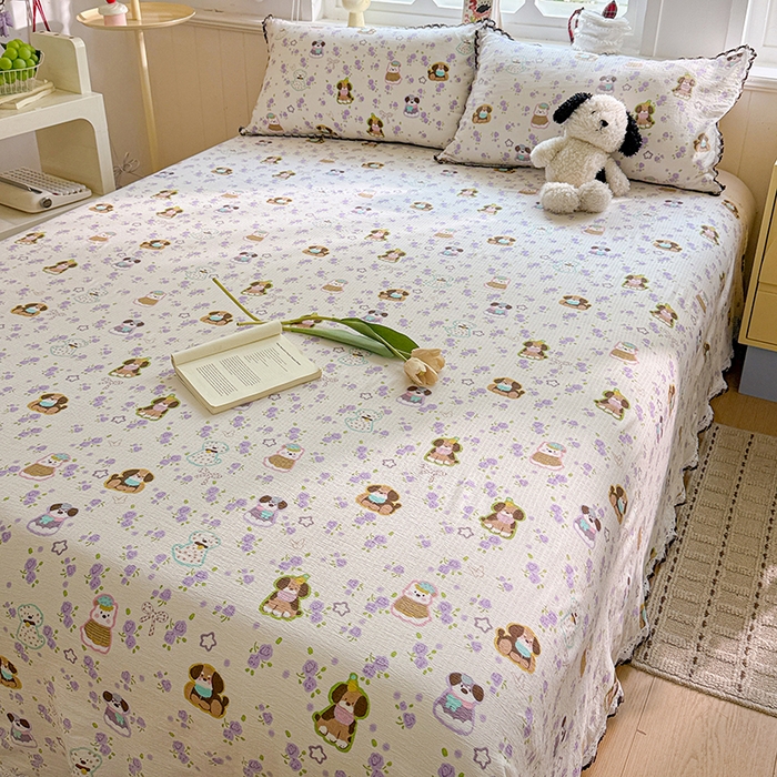 91家纺网 家纺一手货源 找家纺 花伞家居 2026新款蕾丝花边款皱皱双层纱单床单床单单件含买家秀 床单-芋泥啵啵