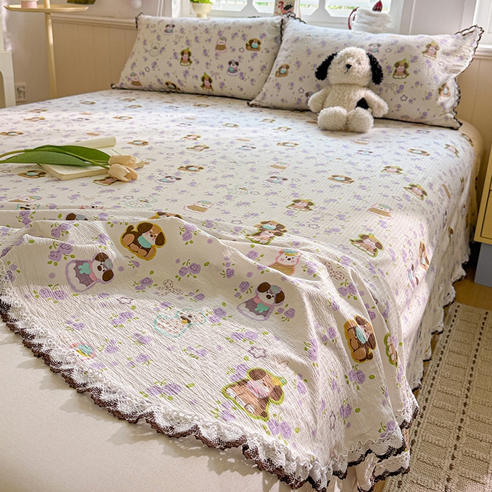 91家纺网 家纺一手货源 找家纺 花伞家居 2026新款蕾丝花边款皱皱双层纱单床单床单单件含买家秀 床单-芋泥啵啵