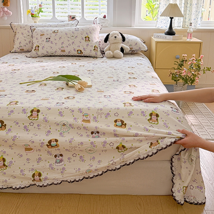 91家纺网 家纺一手货源 找家纺 花伞家居 2026新款蕾丝花边款皱皱双层纱单床单床单单件含买家秀 床单-芋泥啵啵