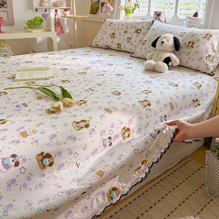 91家纺网 家纺一手货源 找家纺 花伞家居 2026新款蕾丝花边款皱皱双层纱单床单床单单件含买家秀 床单-芋泥啵啵