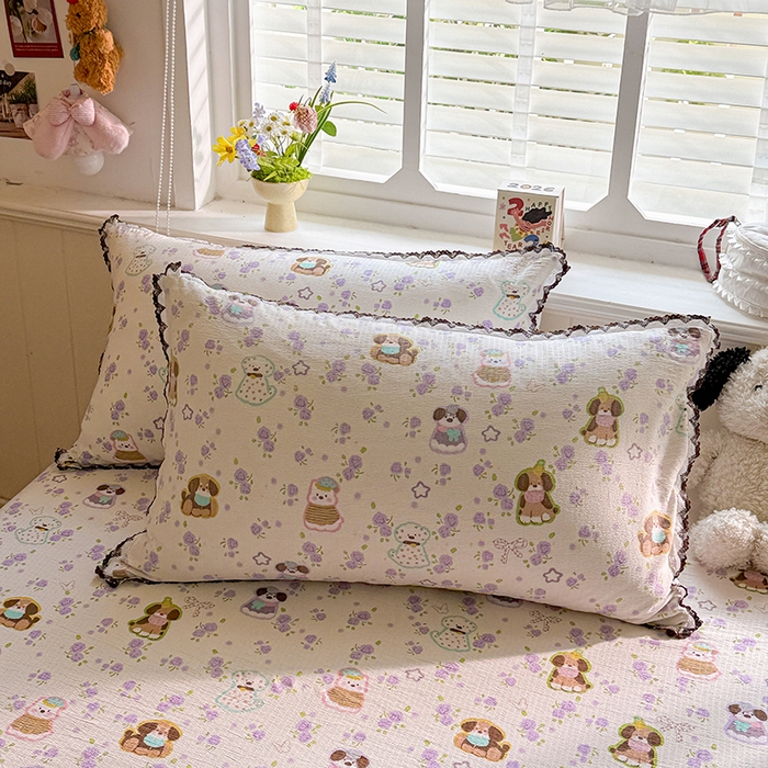 91家纺网 家纺一手货源 找家纺 花伞家居 2026新款蕾丝花边款皱皱双层纱单床单床单单件含买家秀 床单-芋泥啵啵