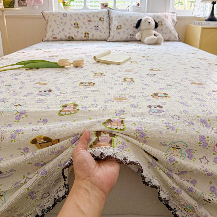 91家纺网 家纺一手货源 找家纺 花伞家居 2026新款蕾丝花边款皱皱双层纱单床单床单单件含买家秀 床单-芋泥啵啵