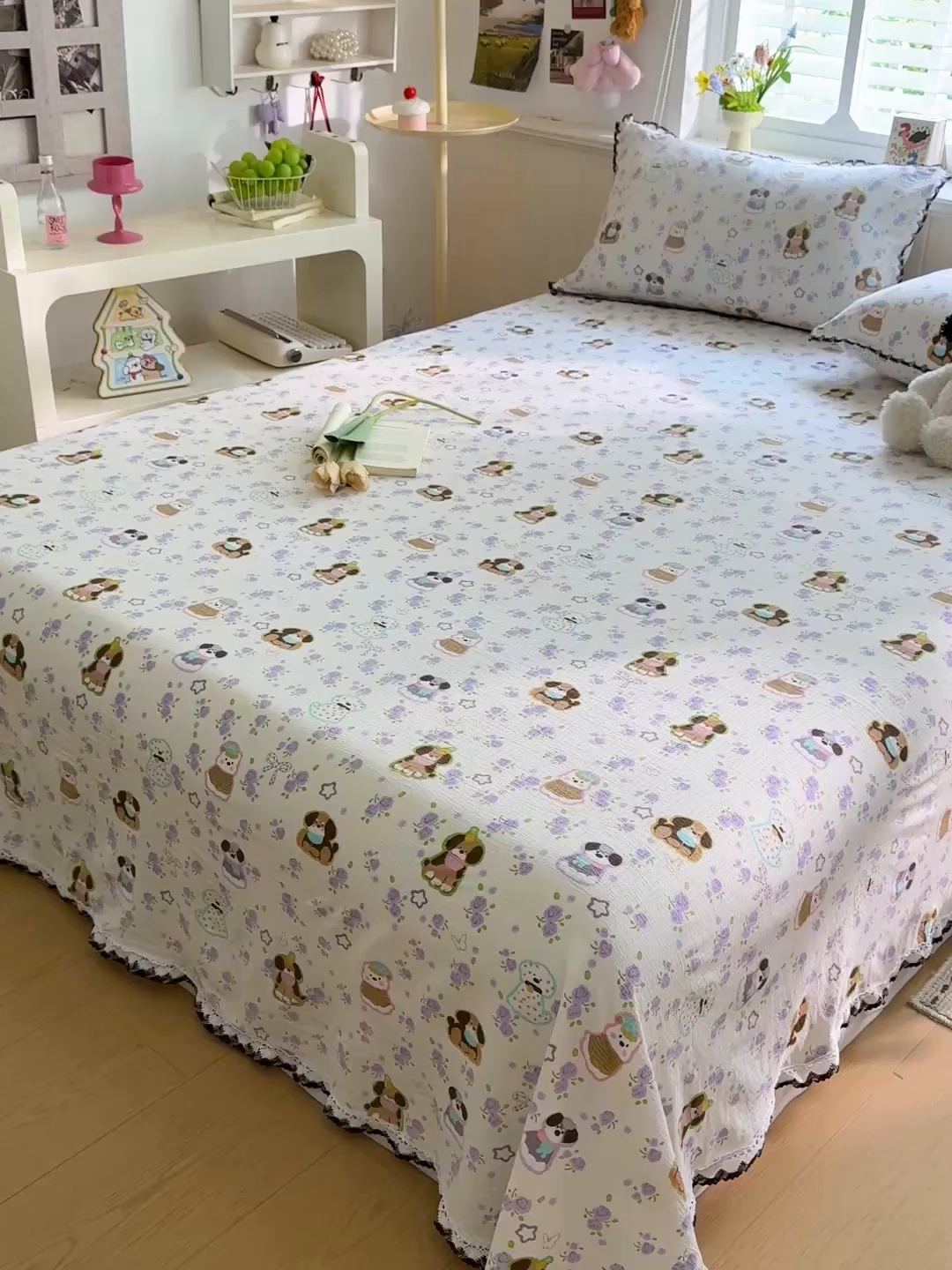 91家纺网 家纺一手货源 找家纺 花伞家居 2026新款蕾丝花边款皱皱双层纱单床单床单单件含买家秀 床单-芋泥啵啵