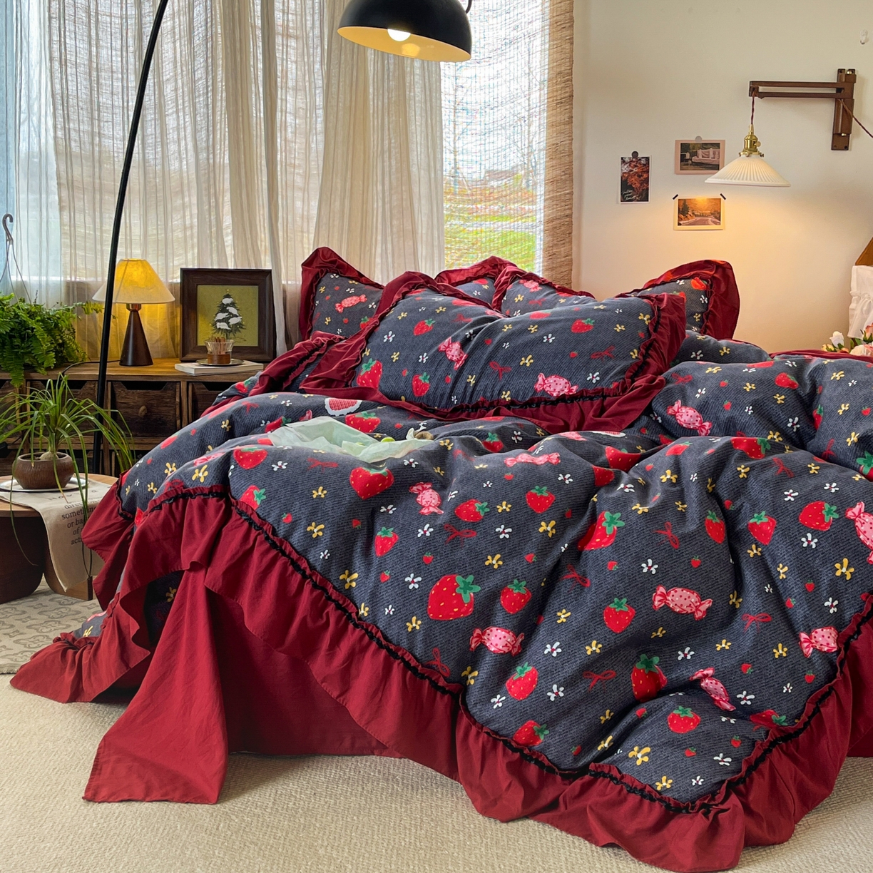 91家纺网 家纺一手货源 找家纺 （总）花伞家居 2026新款韩系大花边加厚磨毛四件套含买家秀