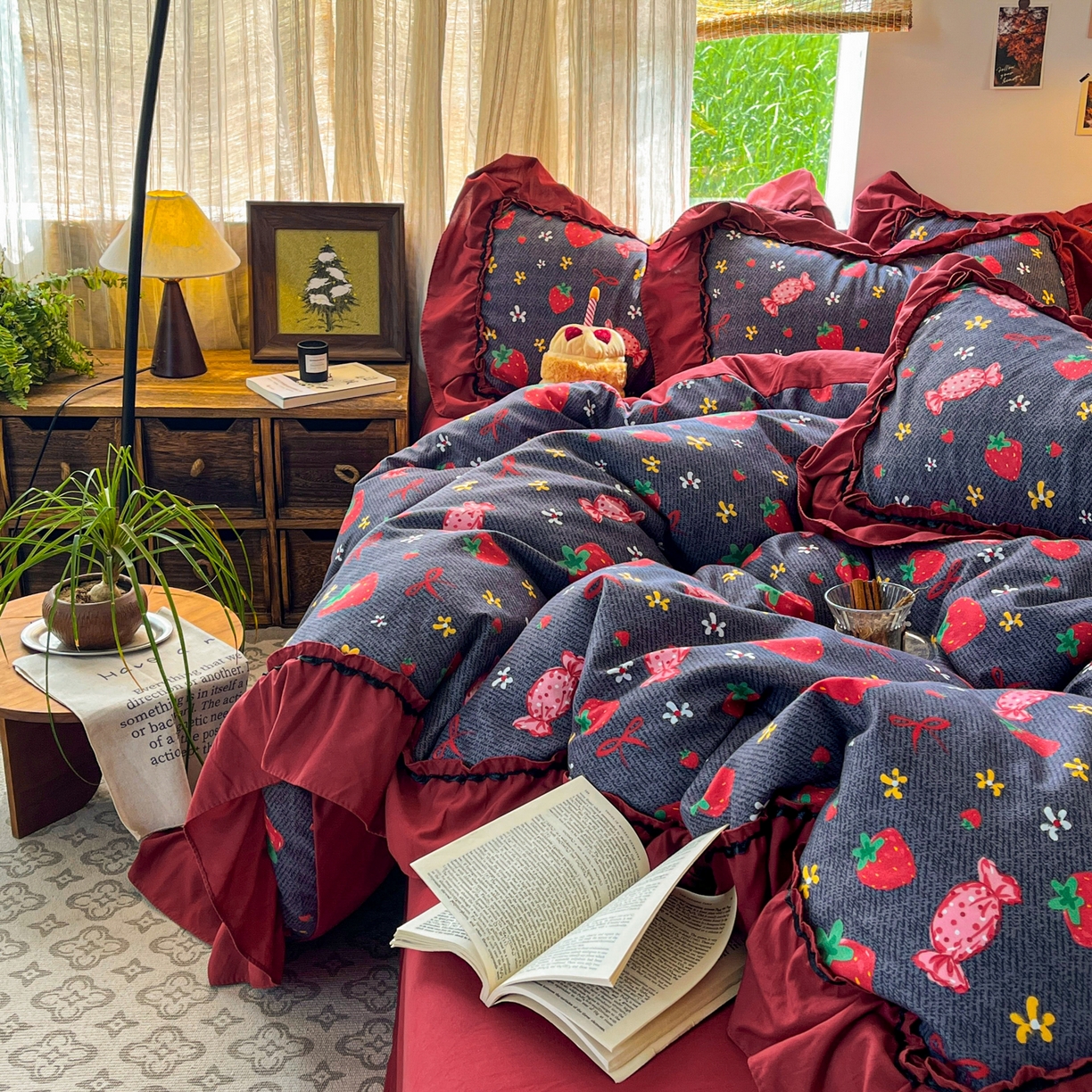 91家纺网 家纺一手货源 找家纺 （总）花伞家居 2026新款韩系大花边加厚磨毛四件套含买家秀