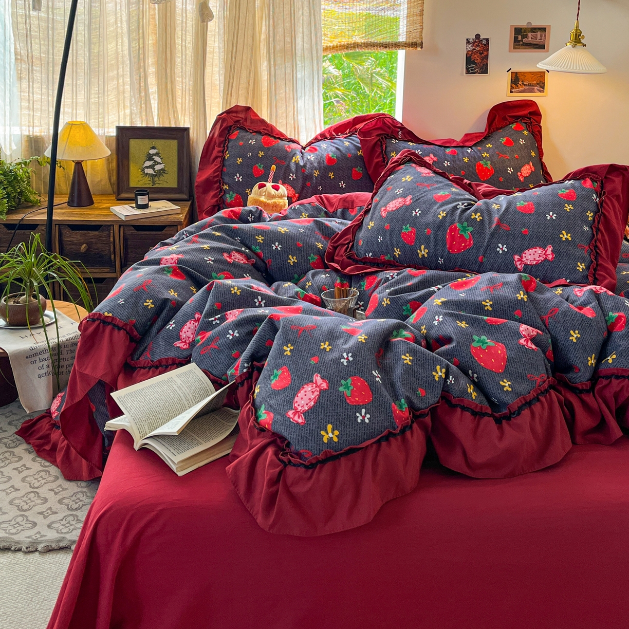 花伞家居 2026新款韩系大花边加厚磨毛四件套含买家秀 韩版-芝芝莓莓