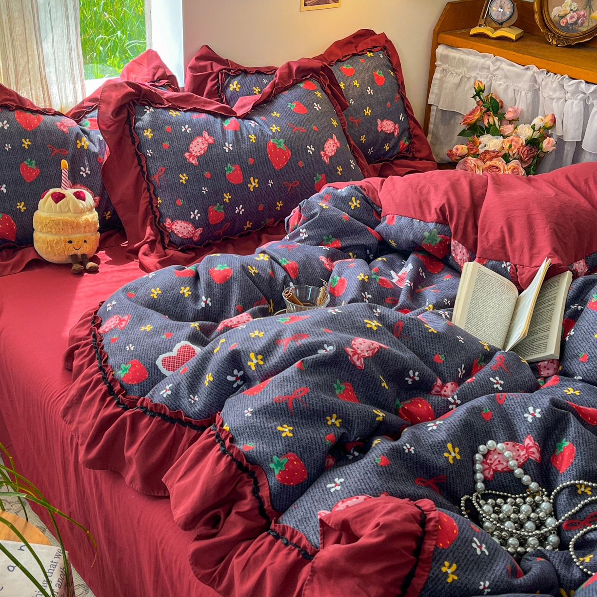 91家纺网 家纺一手货源 找家纺 花伞家居 2026新款韩系大花边加厚磨毛四件套含买家秀 韩版-芝芝莓莓