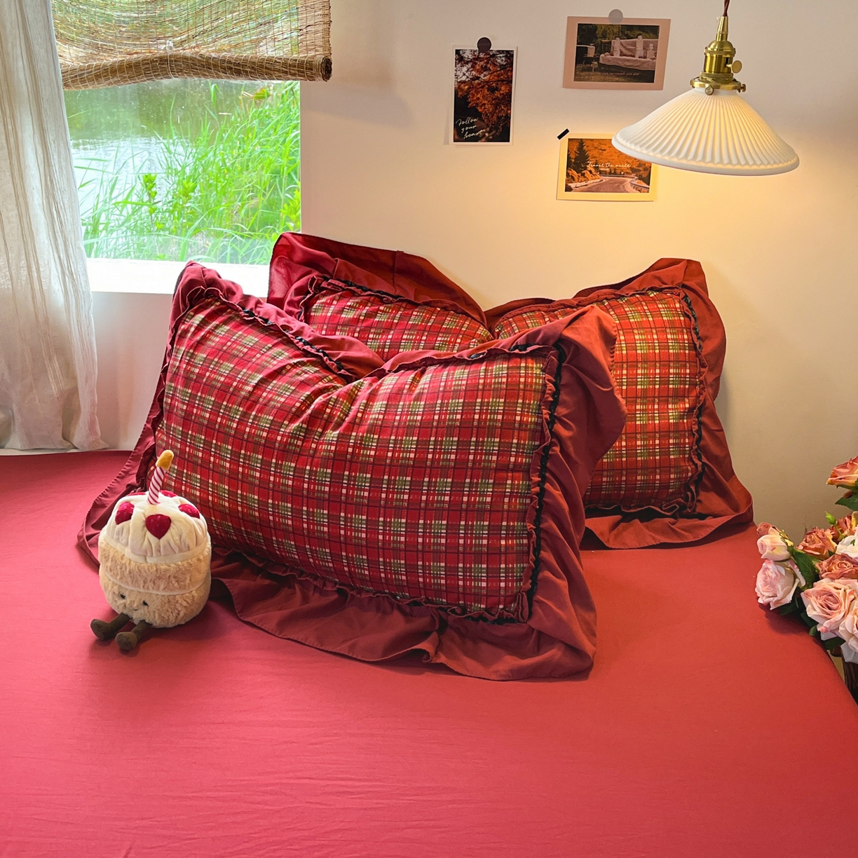 91家纺网 家纺一手货源 找家纺 花伞家居 2026新款韩系大花边加厚磨毛四件套含买家秀 韩版-红冕