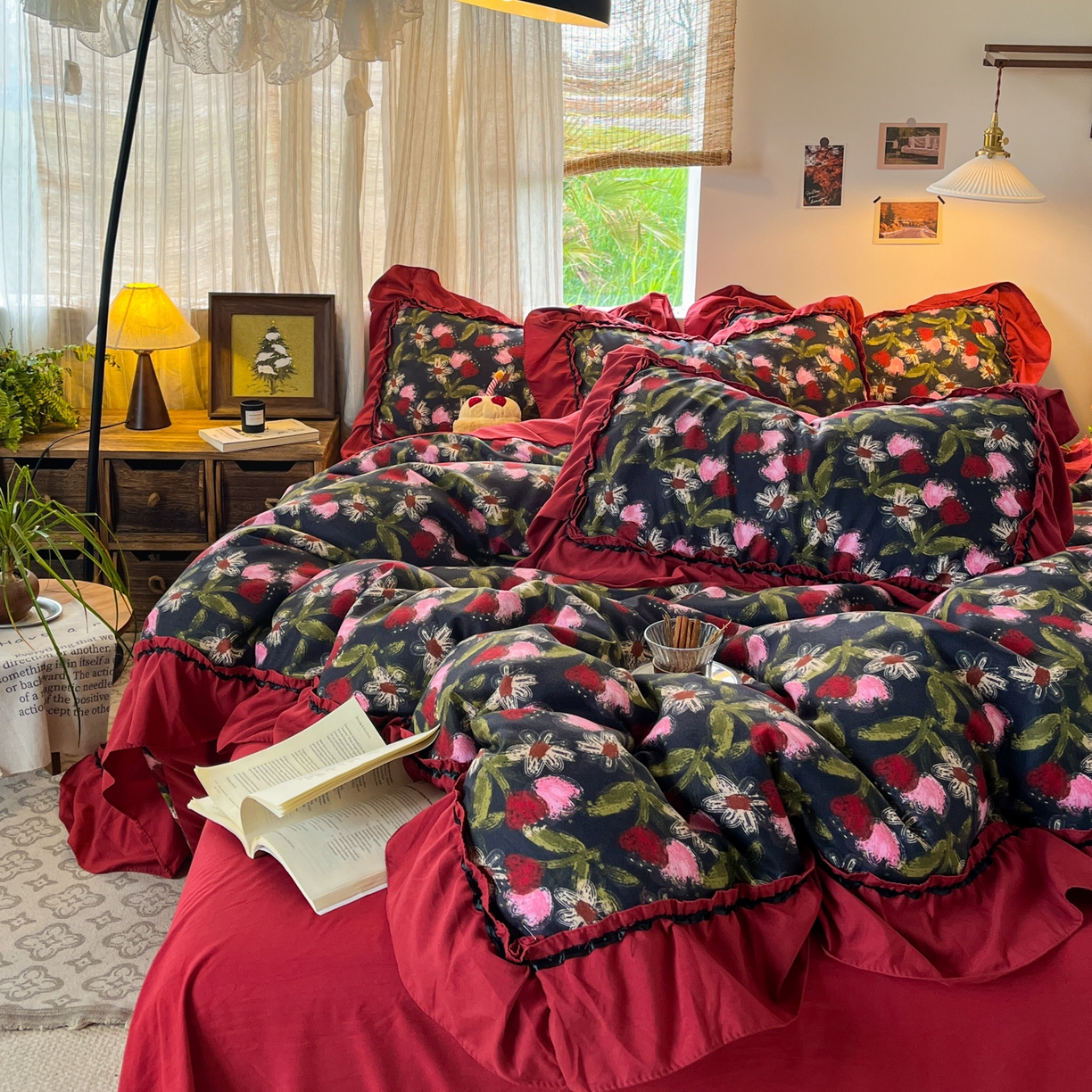 花伞家居 2026新款韩系大花边加厚磨毛四件套含买家秀 韩版-花颂