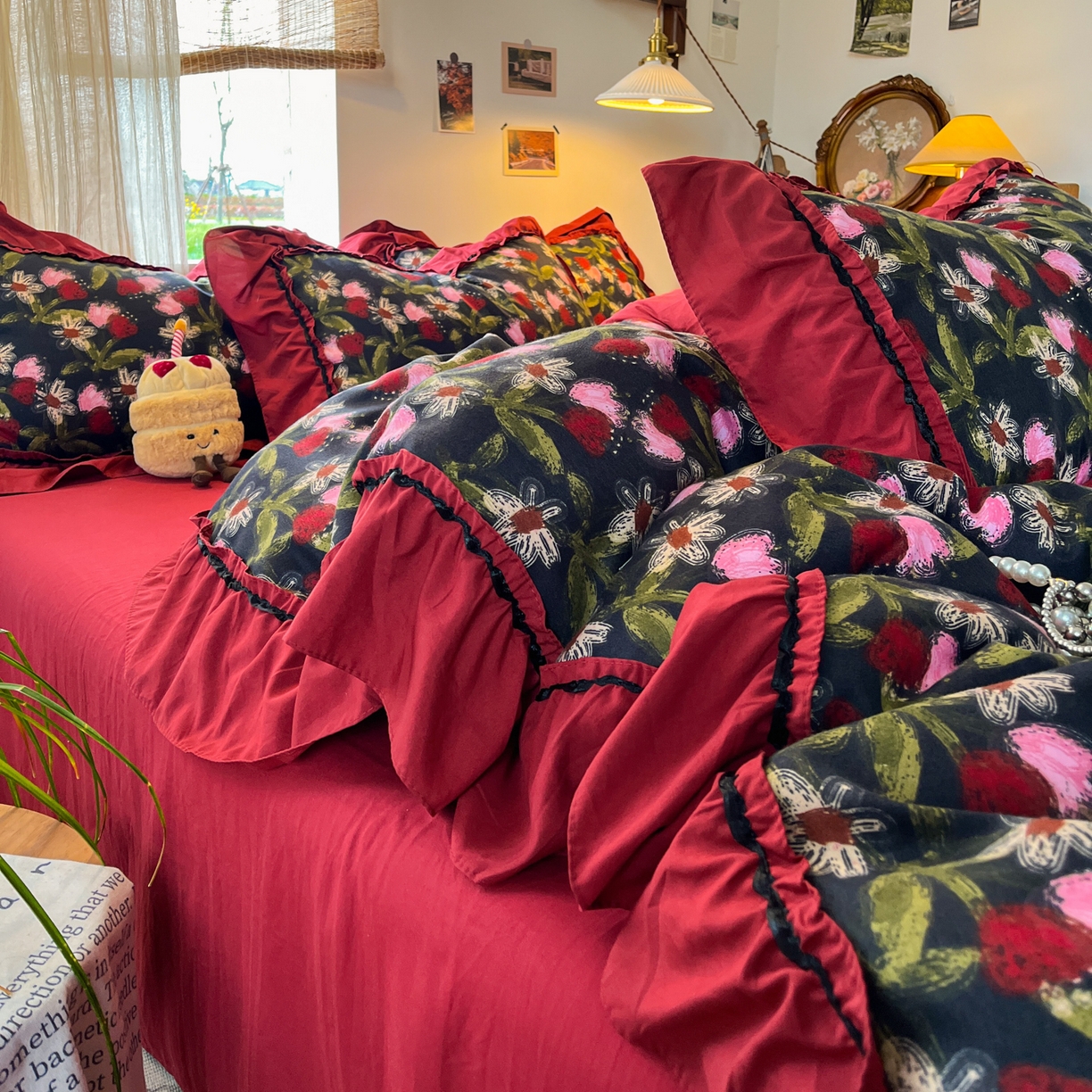 91家纺网 家纺一手货源 找家纺 花伞家居 2026新款韩系大花边加厚磨毛四件套含买家秀 韩版-花颂