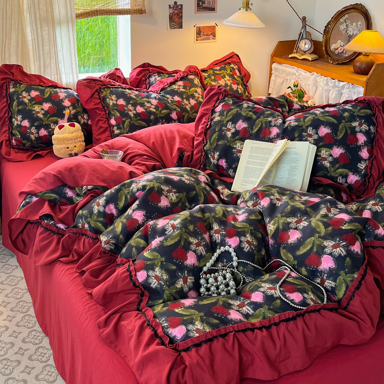 91家纺网 家纺一手货源 找家纺 花伞家居 2026新款韩系大花边加厚磨毛四件套含买家秀 韩版-花颂