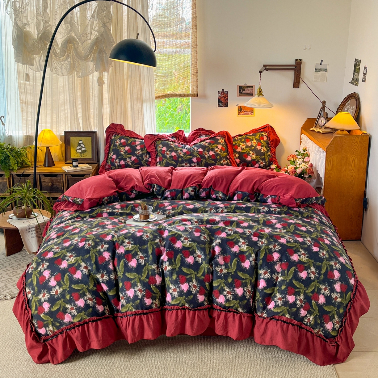 91家纺网 家纺一手货源 找家纺 花伞家居 2026新款韩系大花边加厚磨毛四件套含买家秀 韩版-花颂