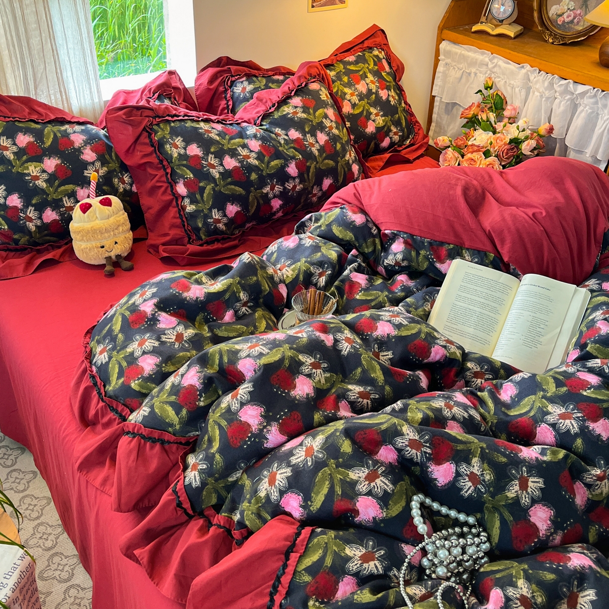 91家纺网 家纺一手货源 找家纺 花伞家居 2026新款韩系大花边加厚磨毛四件套含买家秀 韩版-花颂