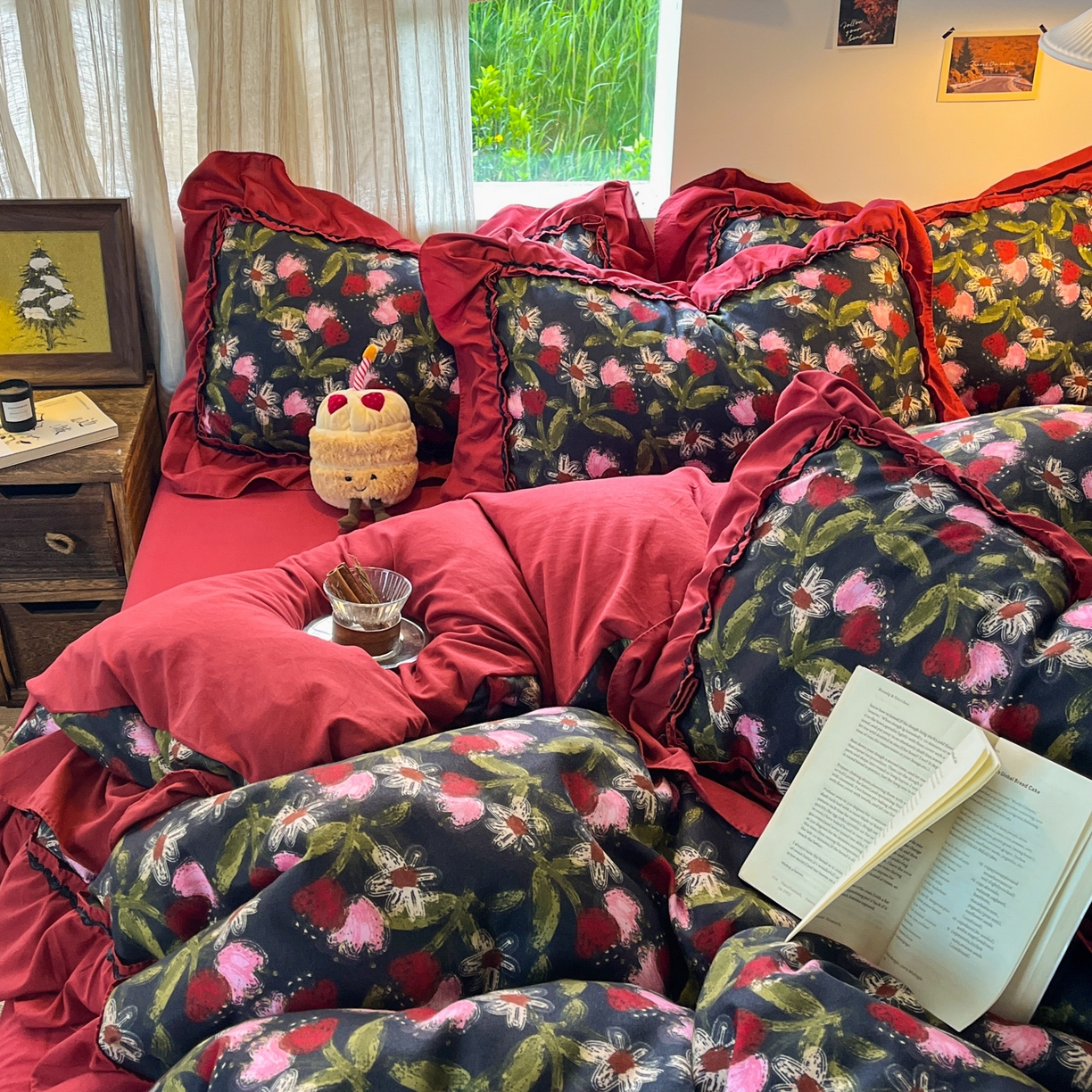 91家纺网 家纺一手货源 找家纺 花伞家居 2026新款韩系大花边加厚磨毛四件套含买家秀 韩版-花颂