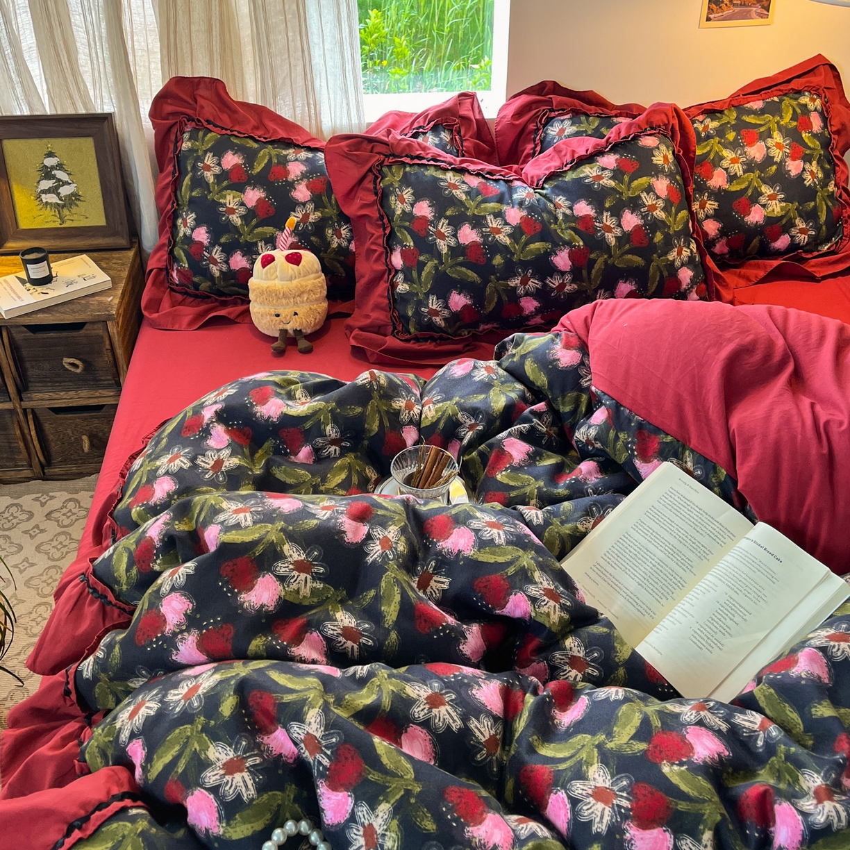 91家纺网 家纺一手货源 找家纺 花伞家居 2026新款韩系大花边加厚磨毛四件套含买家秀 韩版-花颂