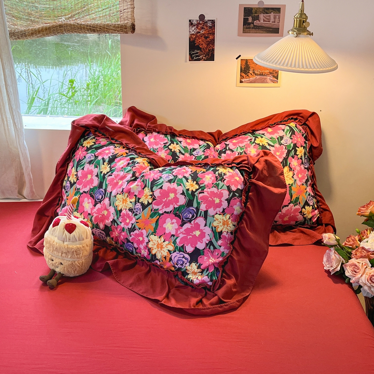 91家纺网 家纺一手货源 找家纺 花伞家居 2026新款韩系大花边加厚磨毛四件套含买家秀 韩版-晚樱落落