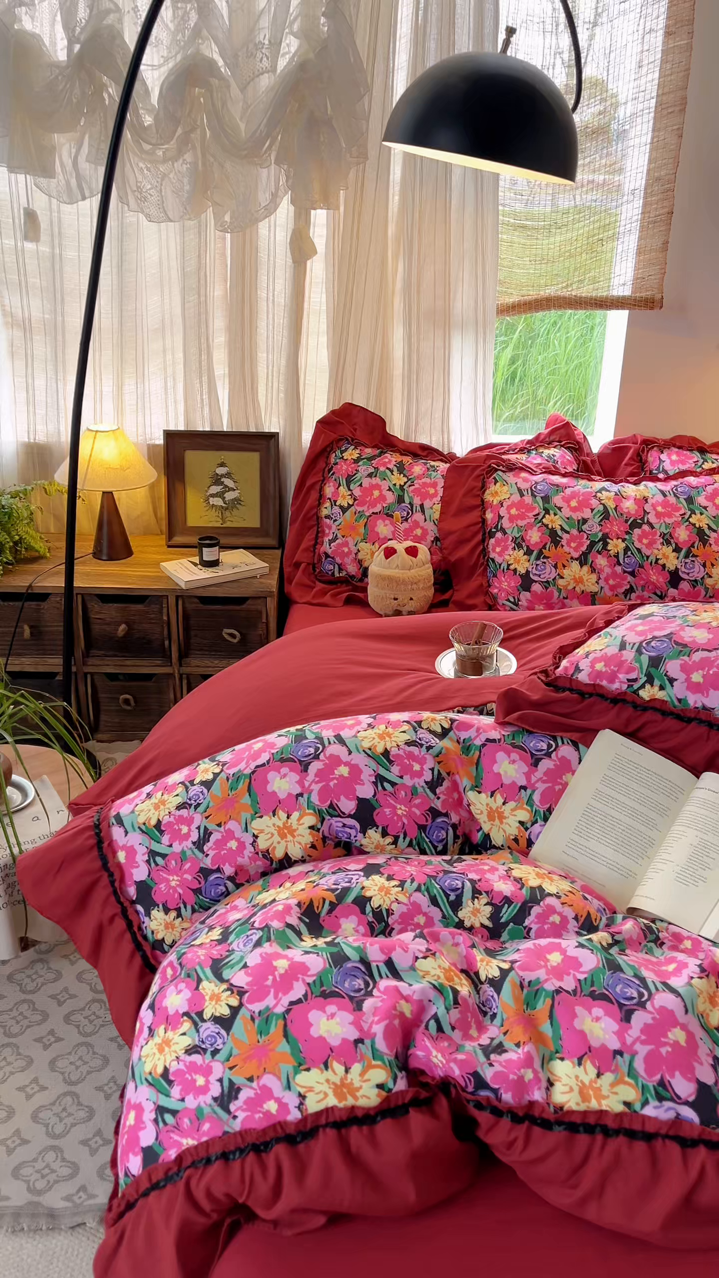91家纺网 家纺一手货源 找家纺 花伞家居 2026新款韩系大花边加厚磨毛四件套含买家秀 韩版-晚樱落落