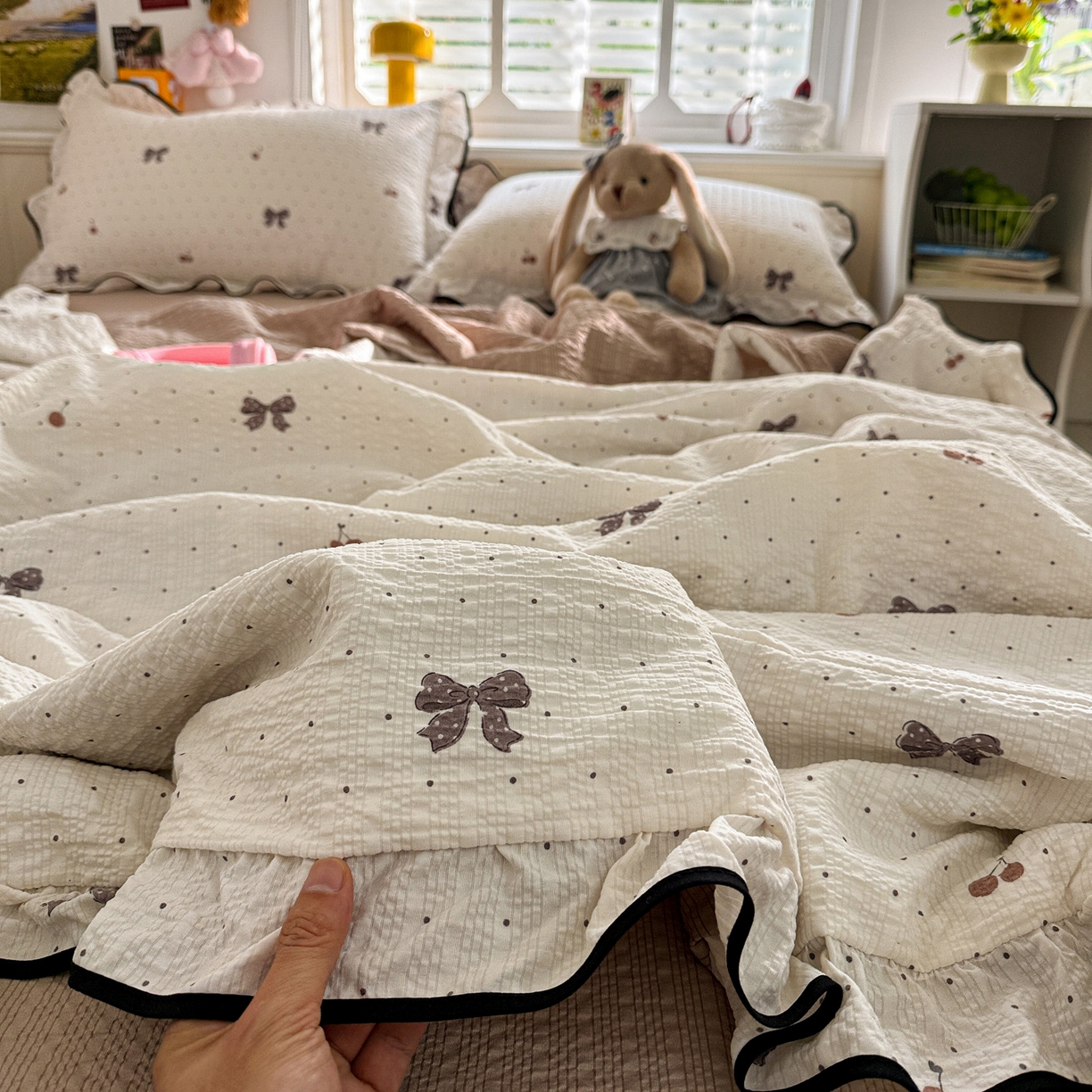 91家纺网 家纺一手货源 找家纺 （总）水墨江南 2026新款泡芙纱花边夏被四件套