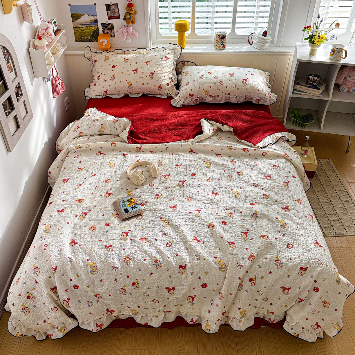 91家纺网 家纺一手货源 找家纺 水墨江南 2026新款泡芙纱花边夏被四件套 蛋糕星仔