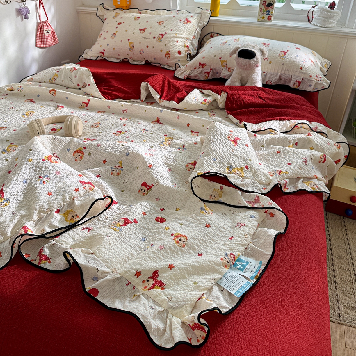 91家纺网 家纺一手货源 找家纺 水墨江南 2026新款泡芙纱花边夏被四件套 蛋糕星仔