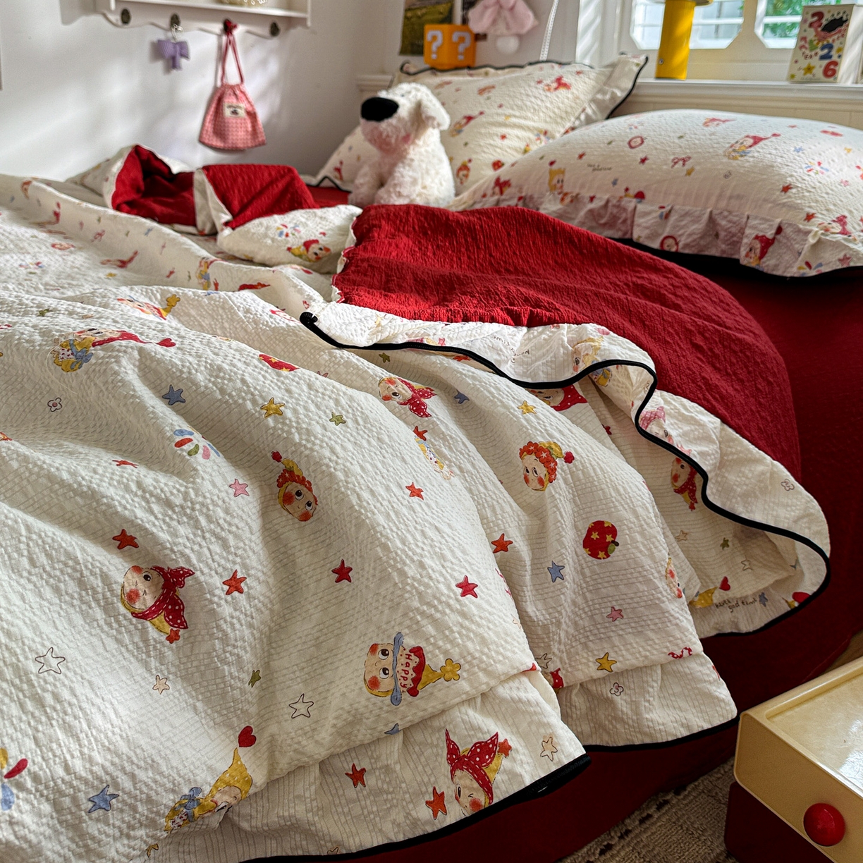 91家纺网 家纺一手货源 找家纺 水墨江南 2026新款泡芙纱花边夏被四件套 蛋糕星仔