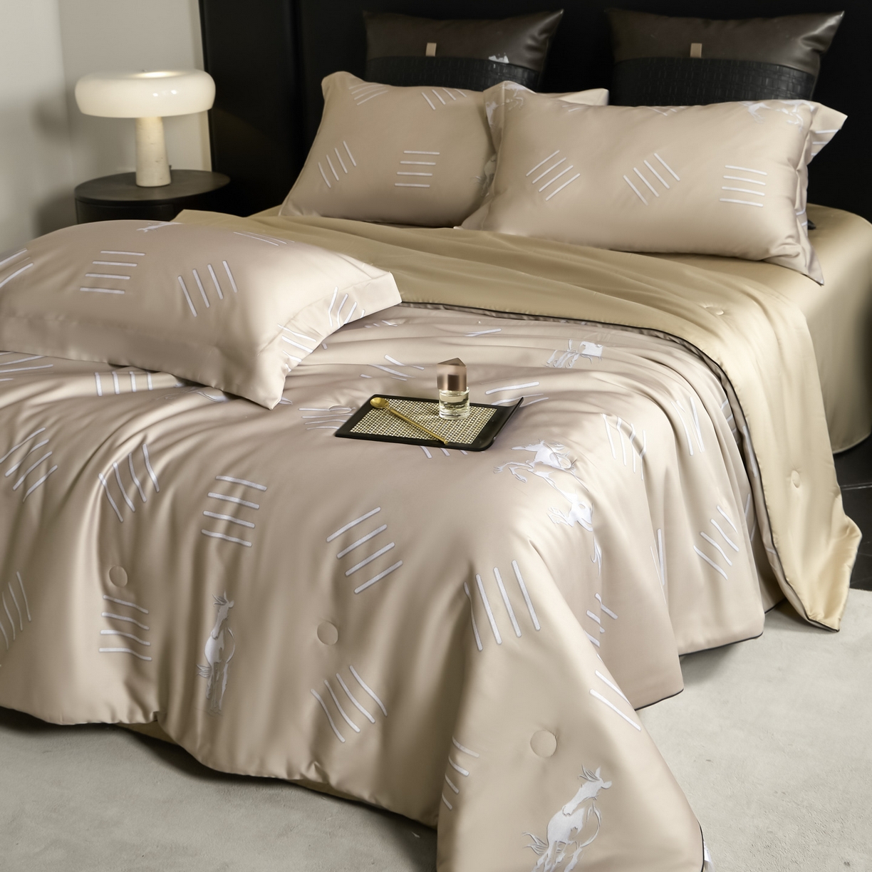 新方向 2026新款数码印花A类20%蚕丝天丝棉夏被夏凉被空调被四件套-戎马一生 戎马一生-香槟