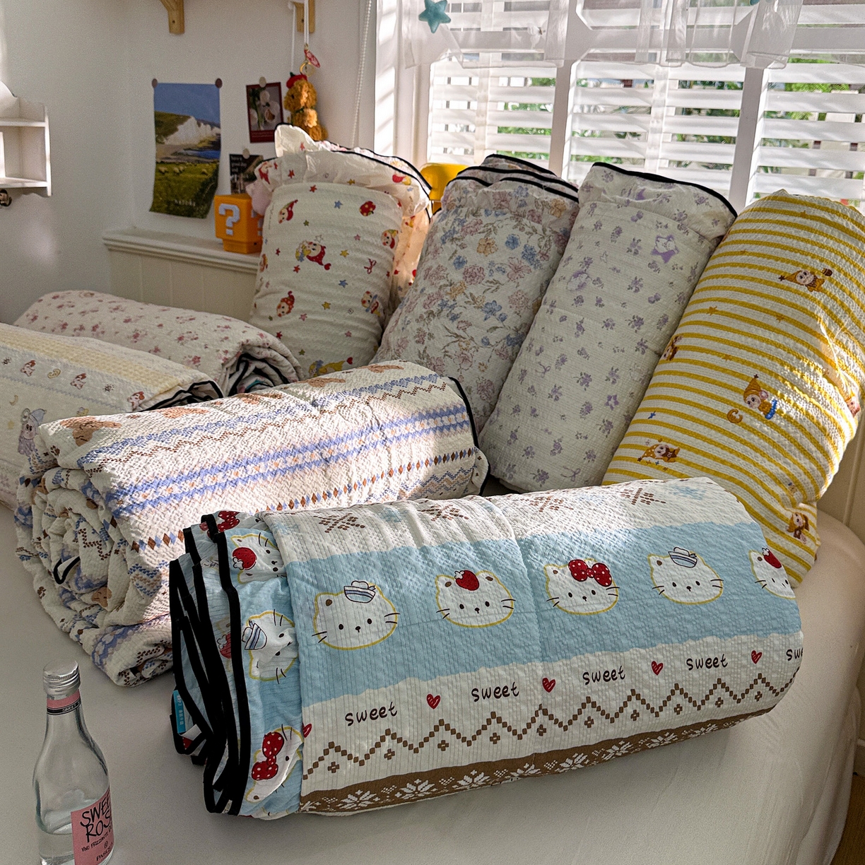 91家纺网 家纺一手货源 找家纺 水墨江南 2026新款泡芙纱花边夏被四件套 组合图仅供参考