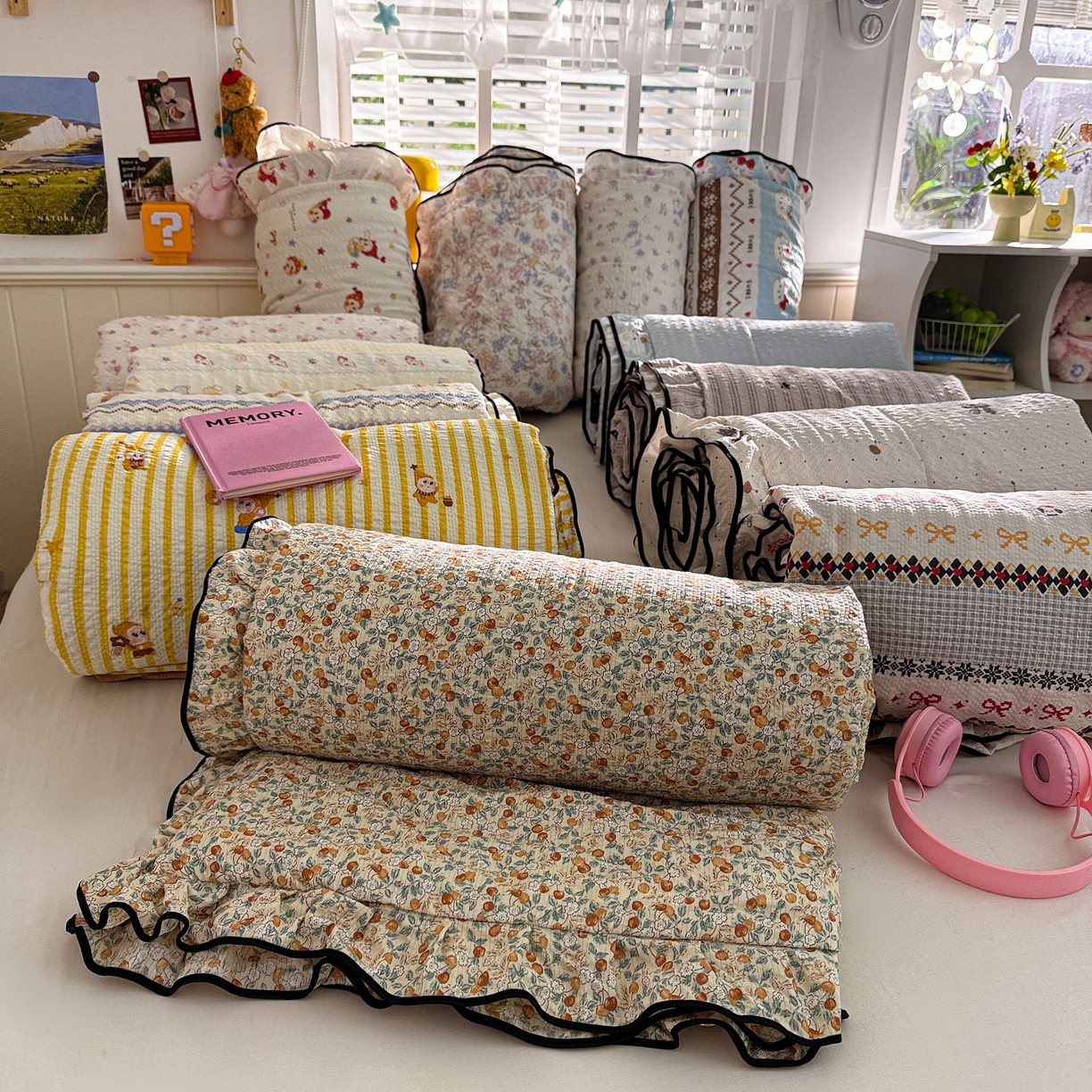 91家纺网 家纺一手货源 找家纺 水墨江南 2026新款泡芙纱花边夏被四件套 组合图仅供参考