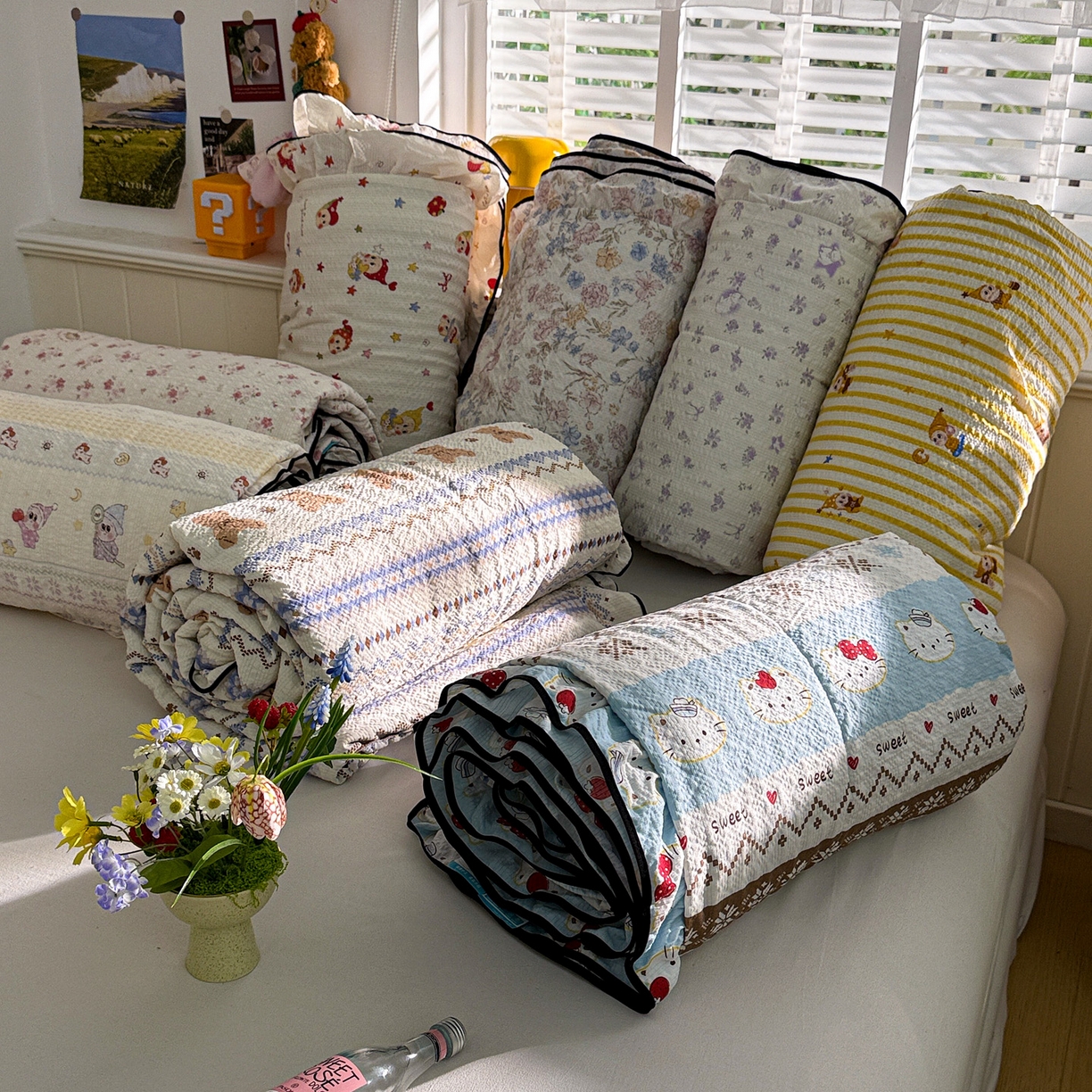 91家纺网 家纺一手货源 找家纺 水墨江南 2026新款泡芙纱花边夏被四件套 组合图仅供参考