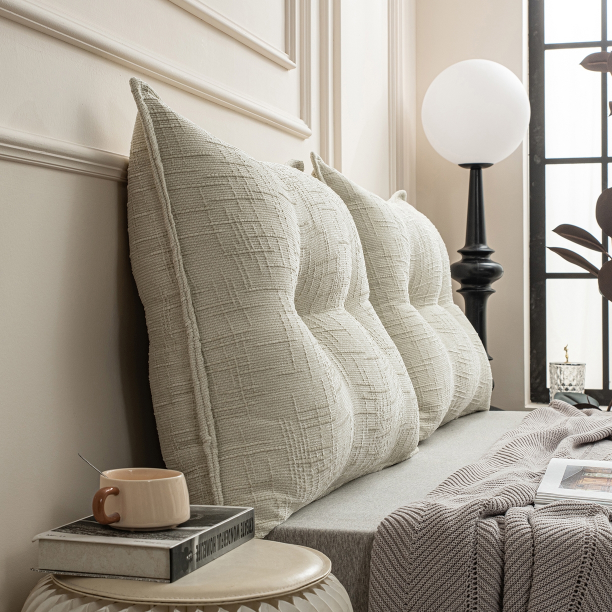 91家纺网 家纺一手货源 找家纺 美达人 2026新款肌理麻靠背 肌理-纽扣-花卉白