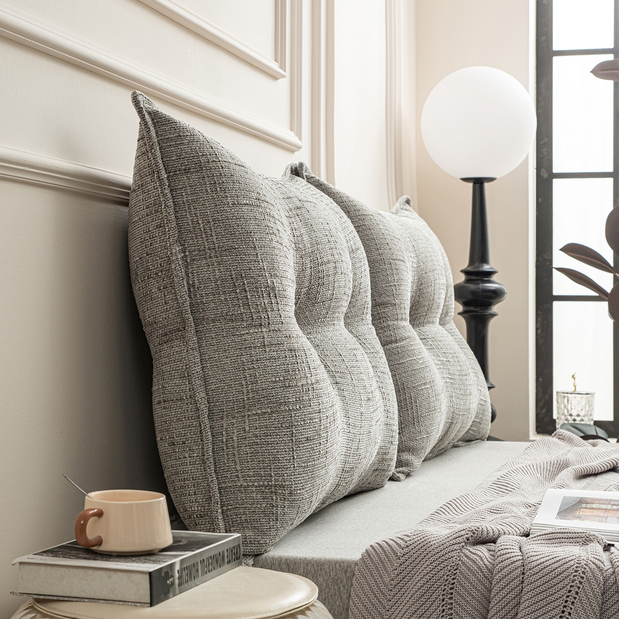 91家纺网 家纺一手货源 找家纺 美达人 2026新款肌理麻靠背 肌理-纽扣-暖灰