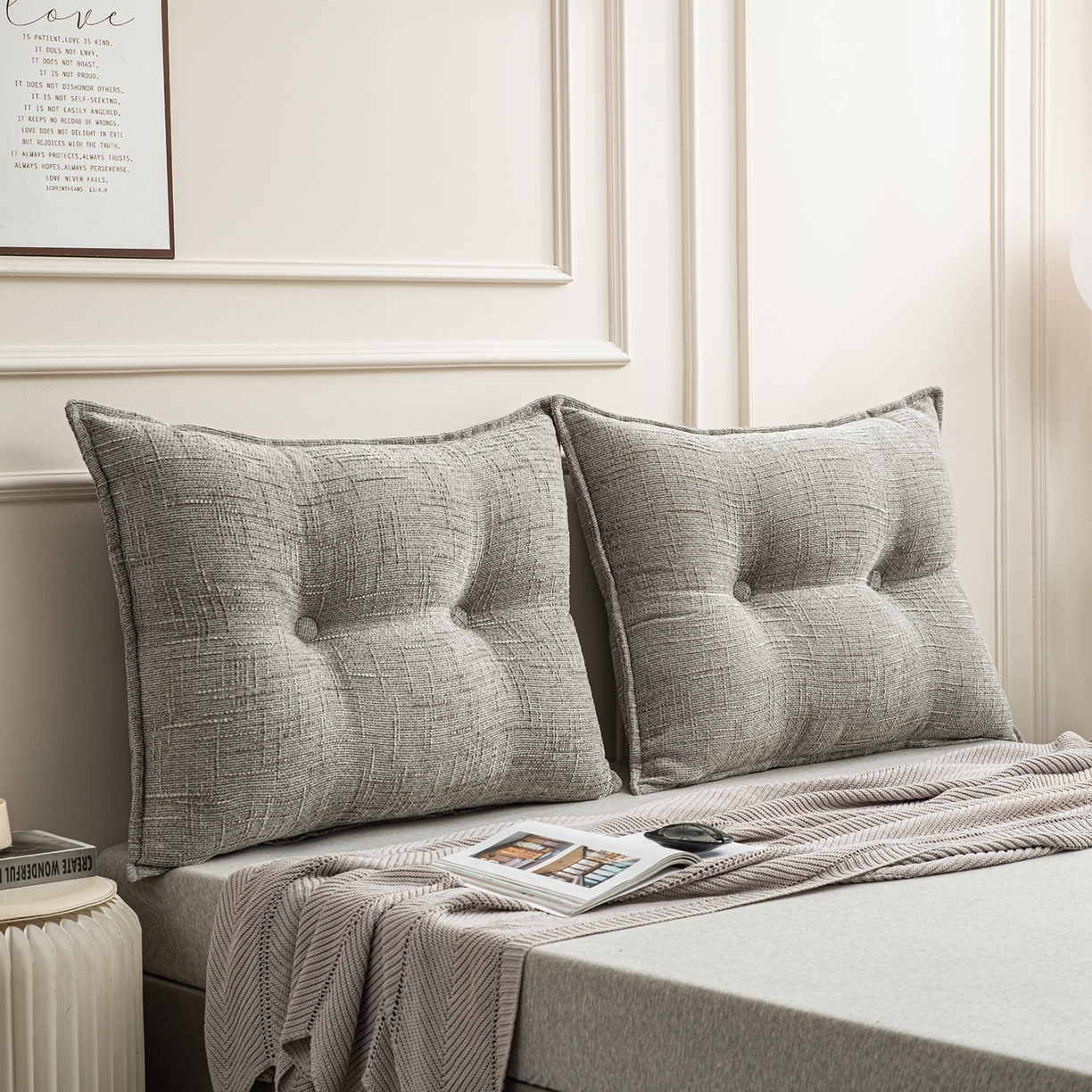 91家纺网 家纺一手货源 找家纺 美达人 2026新款肌理麻靠背 肌理-纽扣-暖灰