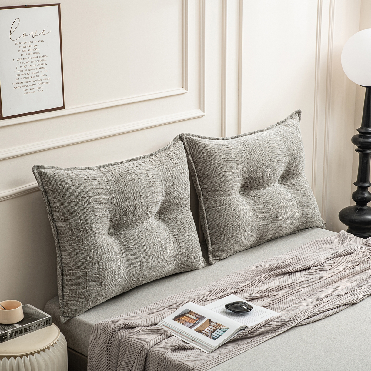 91家纺网 家纺一手货源 找家纺 美达人 2026新款肌理麻靠背 肌理-纽扣-暖灰