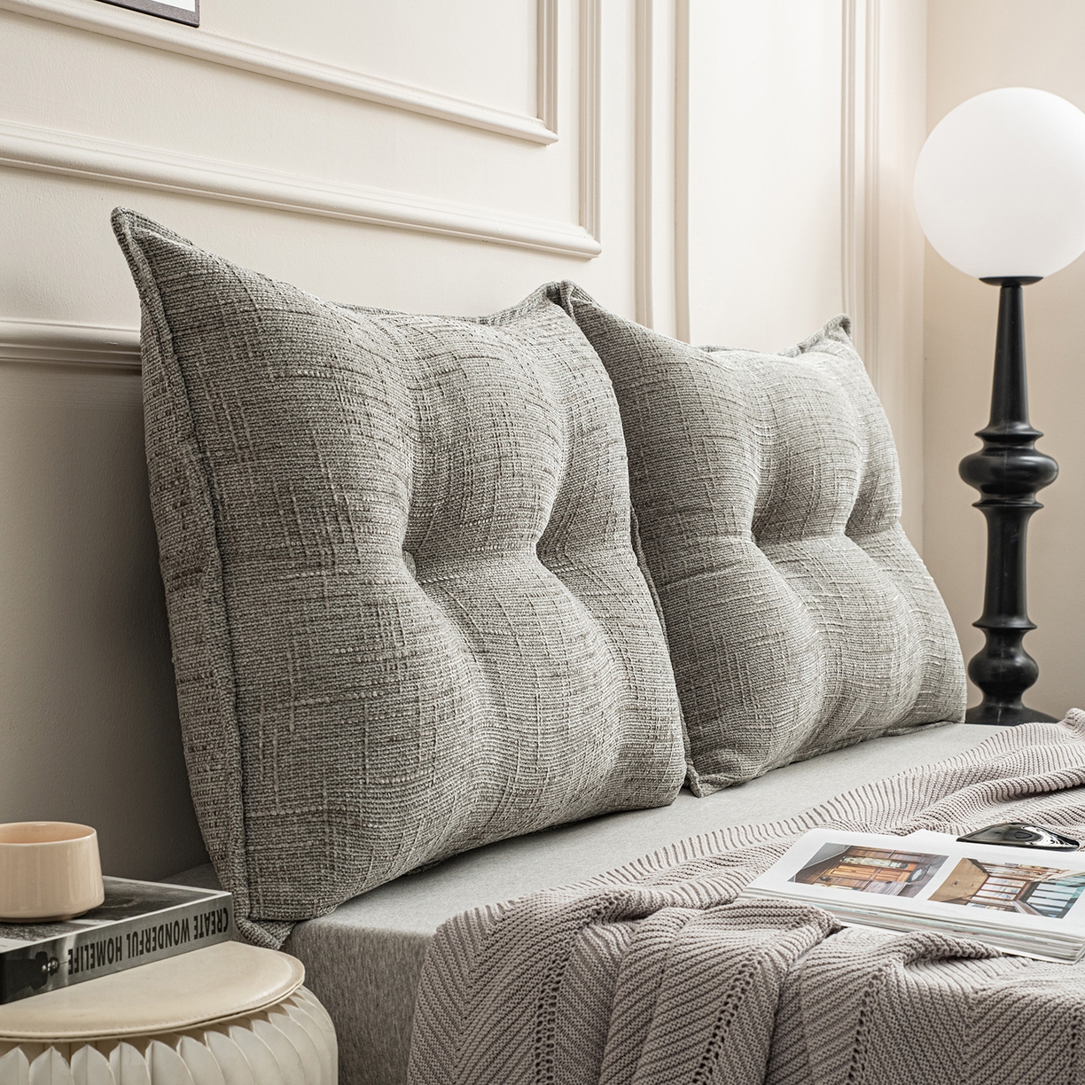 91家纺网 家纺一手货源 找家纺 美达人 2026新款肌理麻靠背 肌理-纽扣-暖灰