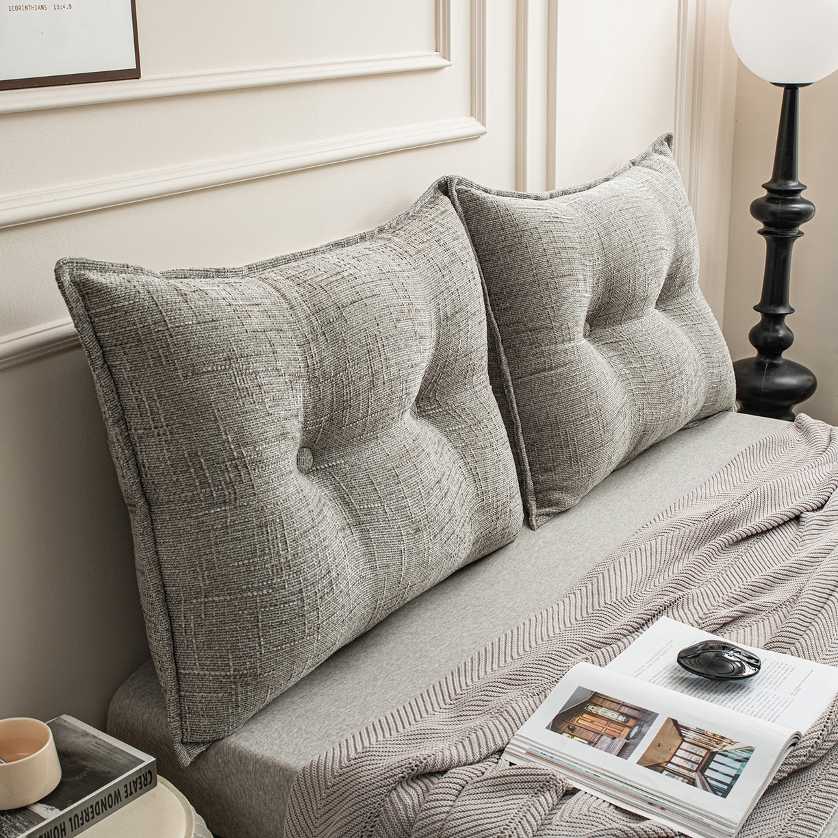 91家纺网 家纺一手货源 找家纺 美达人 2026新款肌理麻靠背 肌理-纽扣-暖灰