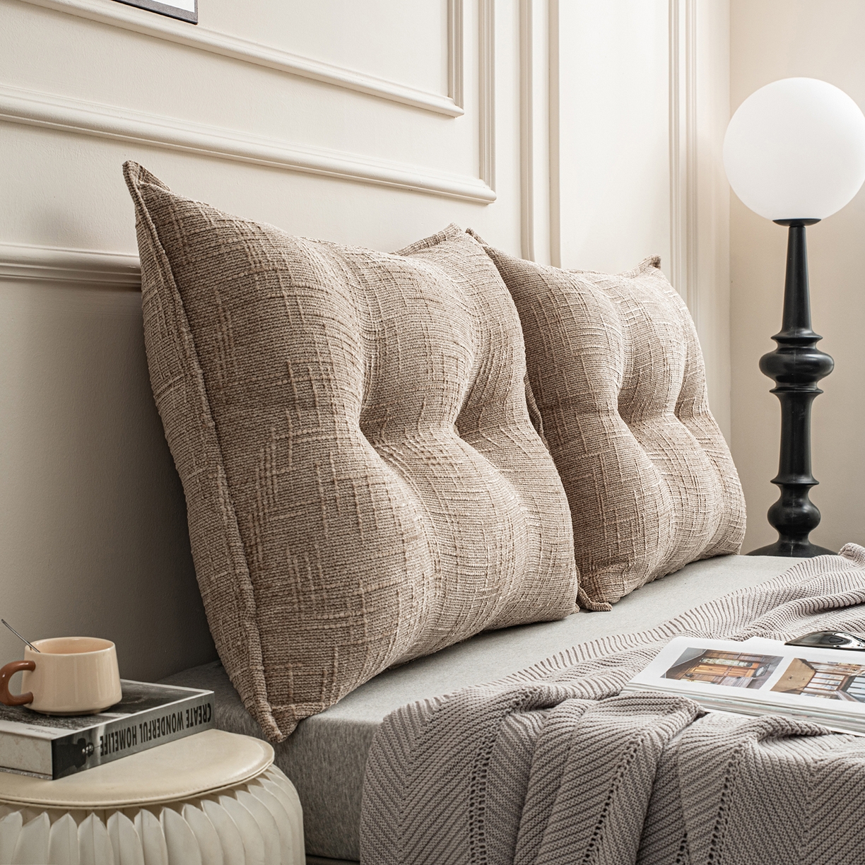 91家纺网 家纺一手货源 找家纺 美达人 2026新款肌理麻靠背 肌理-纽扣-沙棕色