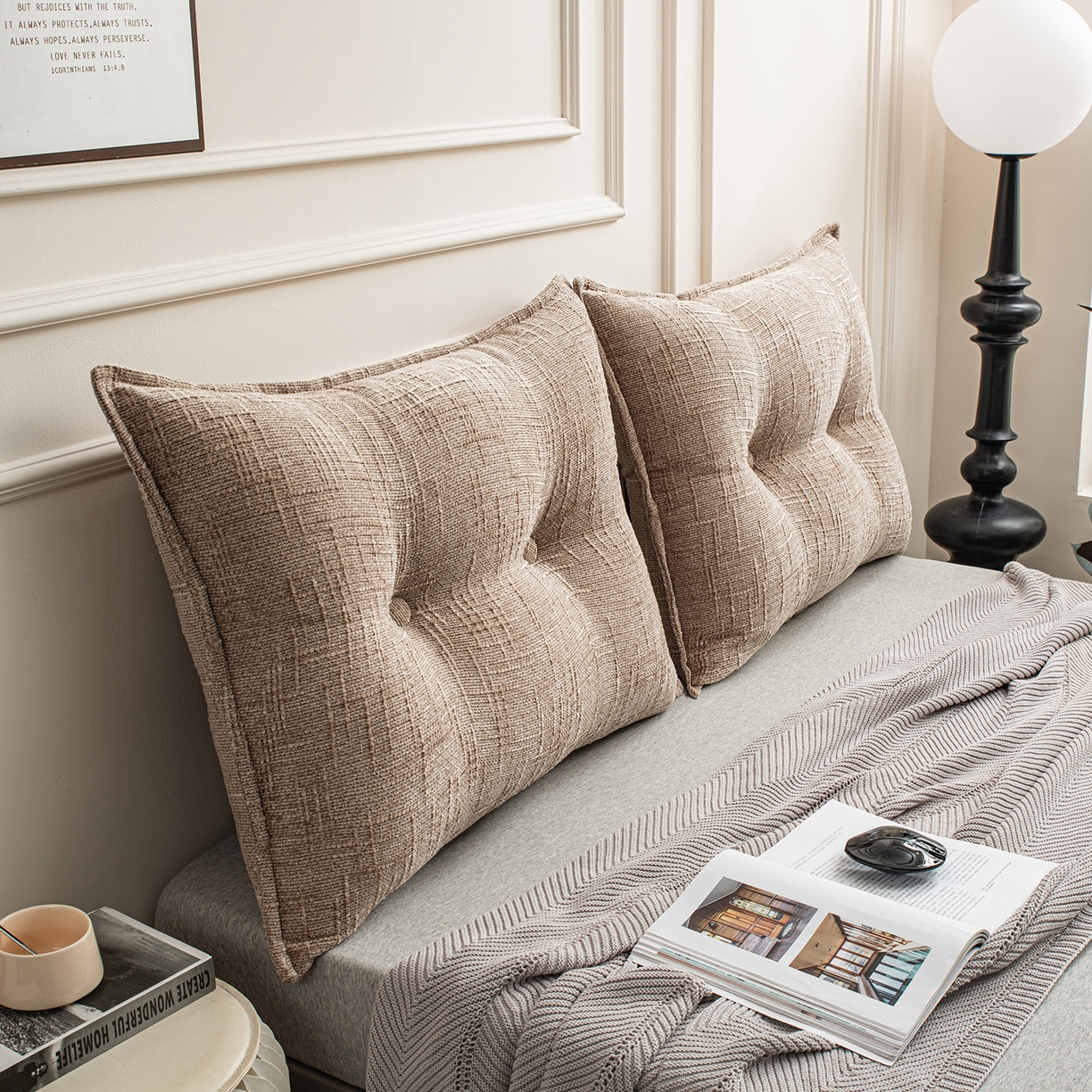 91家纺网 家纺一手货源 找家纺 美达人 2026新款肌理麻靠背 肌理-纽扣-沙棕色