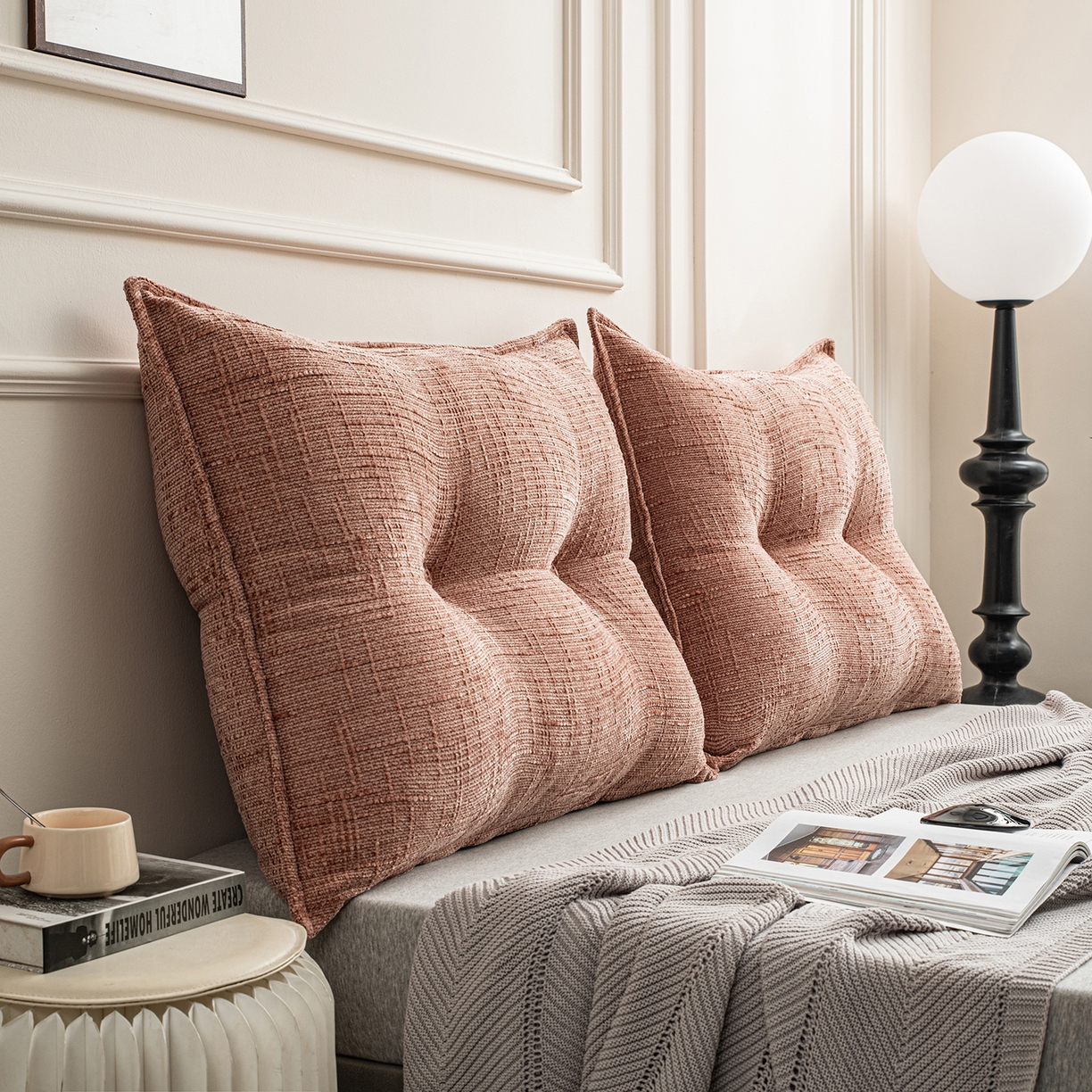 美达人 2026新款肌理麻靠背 肌理-纽扣-珊瑚红