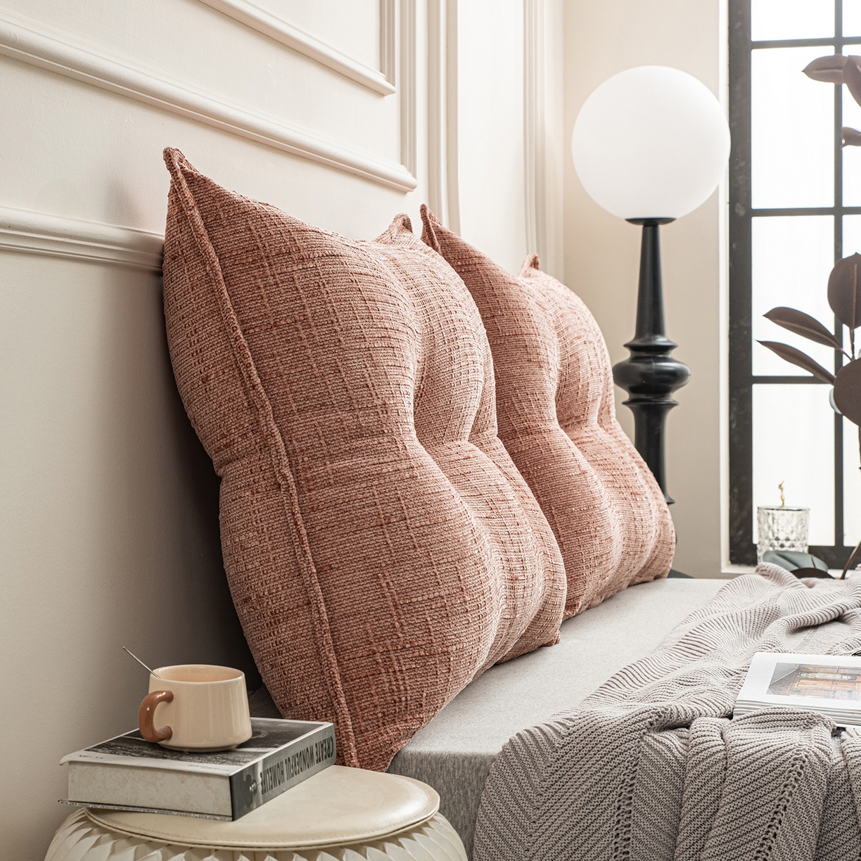 91家纺网 家纺一手货源 找家纺 美达人 2026新款肌理麻靠背 肌理-纽扣-珊瑚红