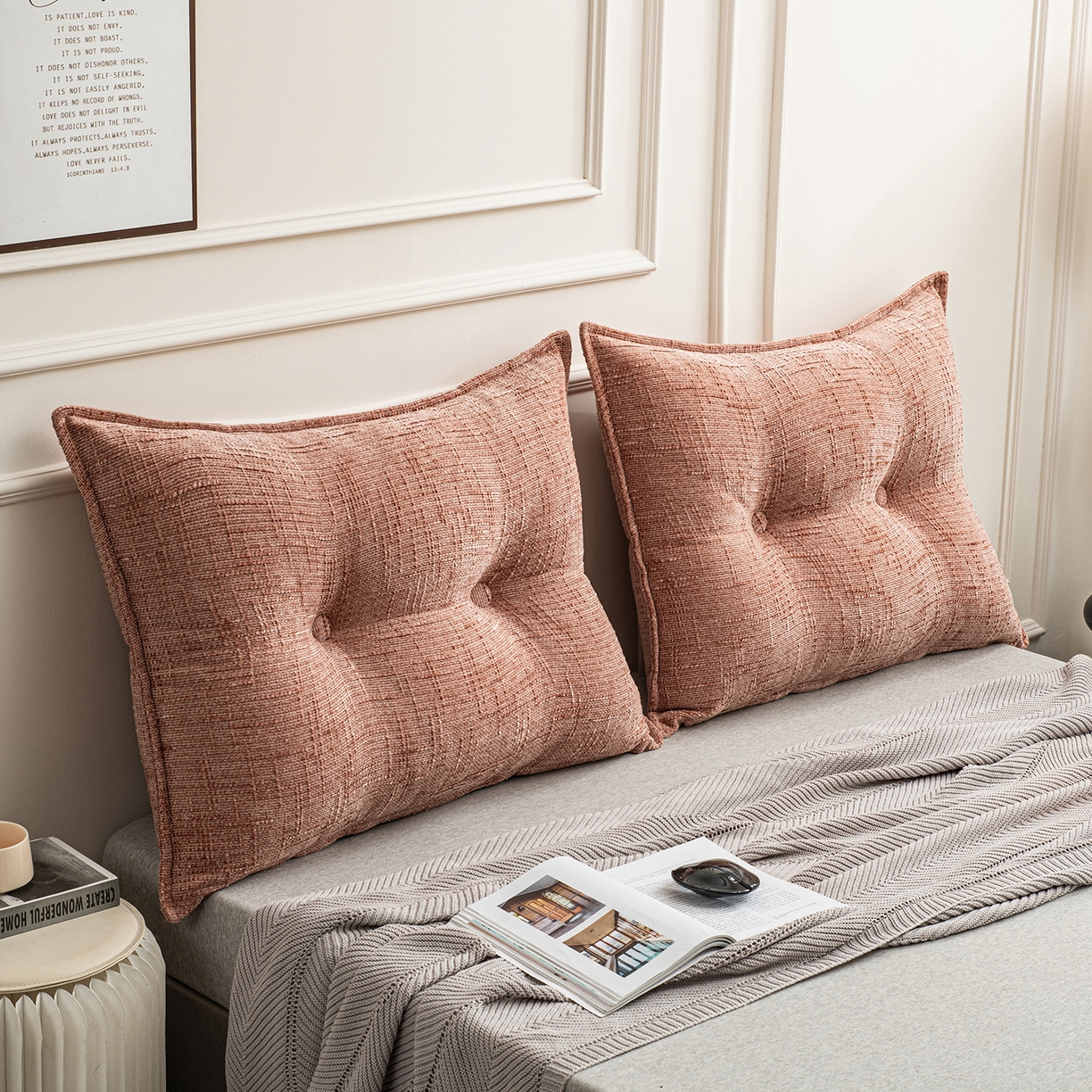 91家纺网 家纺一手货源 找家纺 美达人 2026新款肌理麻靠背 肌理-纽扣-珊瑚红