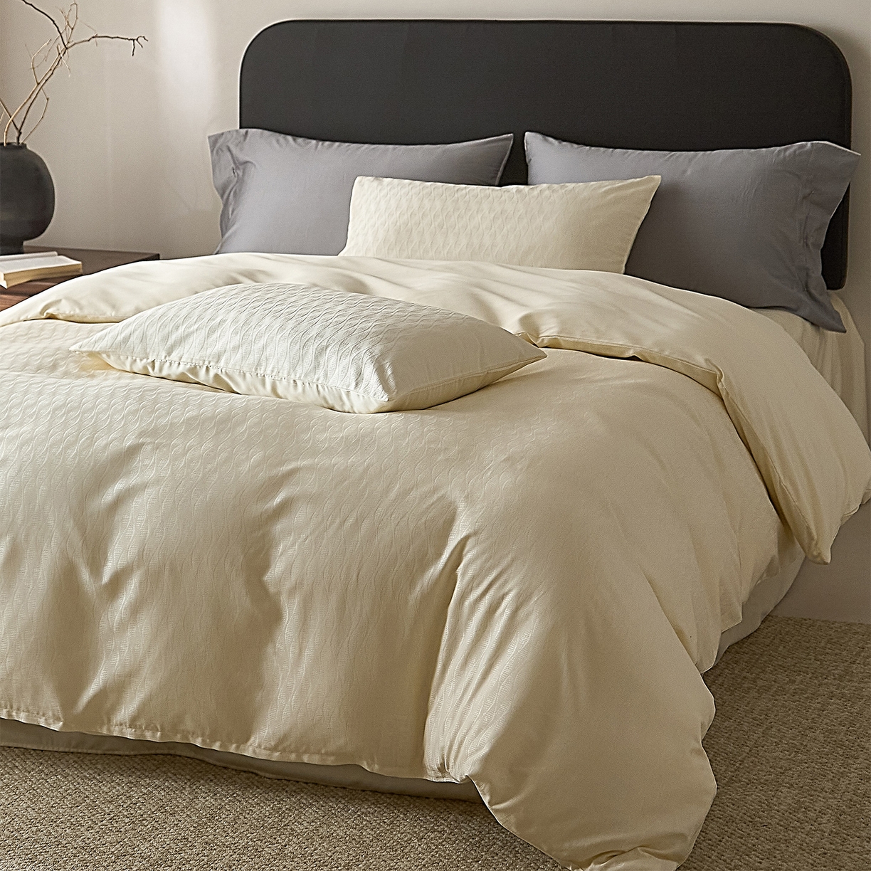 91家纺网 家纺一手货源 找家纺 ONE TWO ONE 121 2026新款60支轻奢天丝棉床上用品四件套天丝棉提花款 步步青云